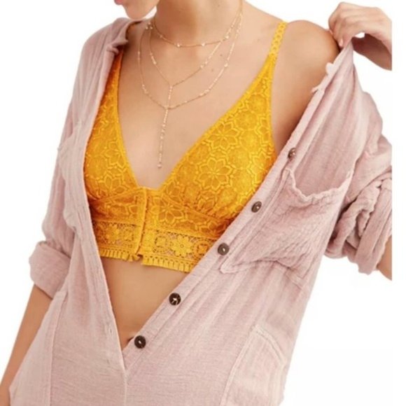 NWT Free People Ella Soft Lace Longline Bralette M - Picture 2 of 13